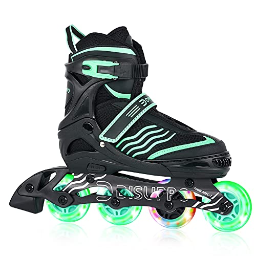 DISUPPO Patines en Línea Niños Niñas, Patín sobre Ruedas Iluminadas Inline Skates Ajustables Adultos, Patines Infantiles con Luces, Ruedas de PU (Talla EU 31-42) (Verde, S)