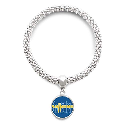 DIYthinker Cadena de joyería Suecia Bandera de País Nombre de la Astilla de Pulsera Pendiente Redondo