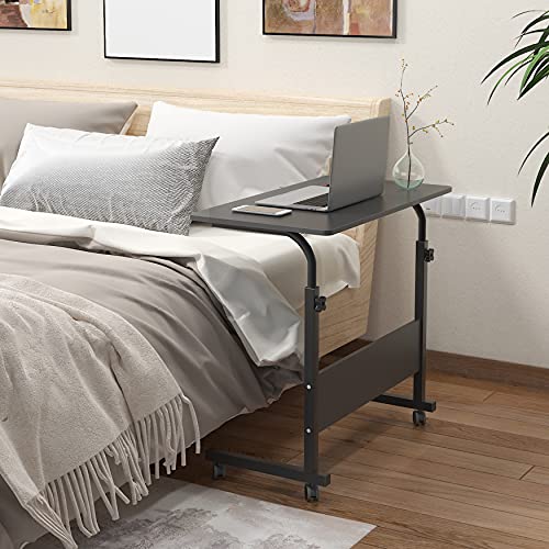 DlandHome 80 * 40 cm Ajustable Mesa de Ordenador Portatil con Ruedas Sofá Mesa Mesas de Centro, Negro