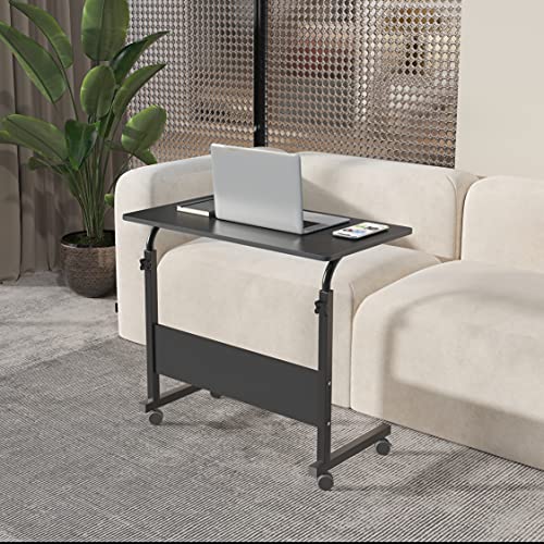 DlandHome 80 * 40 cm Ajustable Mesa de Ordenador Portatil con Ruedas Sofá Mesa Mesas de Centro, Negro