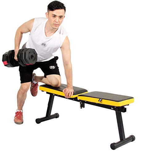 DlandHome Banco Pesas Multifunción, Banco Ajustable Plegable Inclinación, Banco Regulable de Entrenamiento Negro & Amarillo