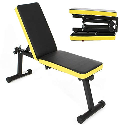 DlandHome Banco Pesas Multifunción, Banco Ajustable Plegable Inclinación, Banco Regulable de Entrenamiento Negro & Amarillo
