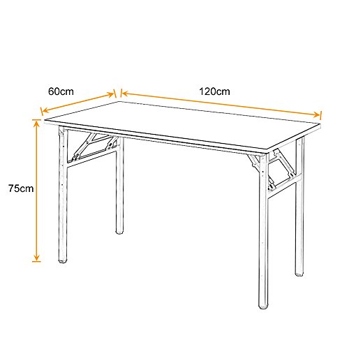 DlandHome Mesa Plegable Mesa de Ordenador Escritorio de Oficina 120x60cm Mesa de Estudio Puesto de Trabajo Mesas de Recepción Mesa de Formación,Teca/Blanco