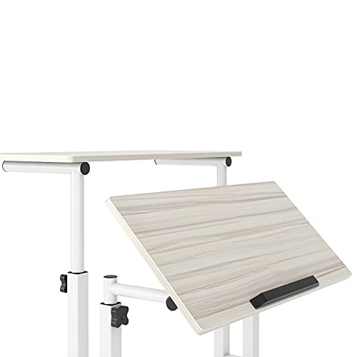 DlandHome Mesa Portatil Ordenador Escritorio de Pie Mesa Auxiliar con Ruedas Mesita Regulable Altura 70-115cm Mesas Pequeñas para Ordenador Mesa Escritorio Multifuncional con 2 Estantes, Arce