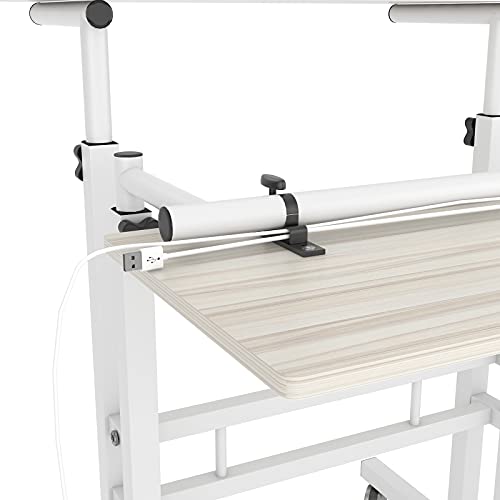 DlandHome Mesa Portatil Ordenador Escritorio de Pie Mesa Auxiliar con Ruedas Mesita Regulable Altura 70-115cm Mesas Pequeñas para Ordenador Mesa Escritorio Multifuncional con 2 Estantes, Arce