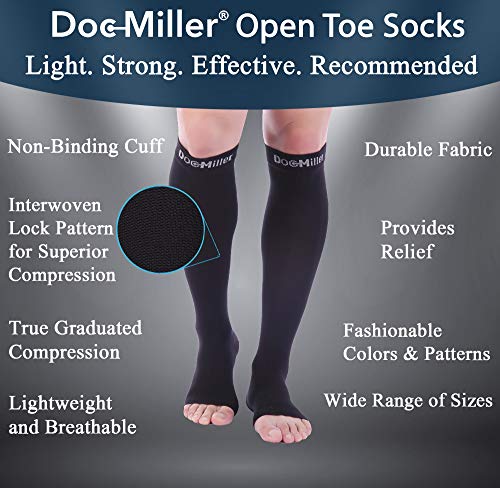 Doc Miller - Calcetines de compresión con punta abierta (30 a 40 mm, 1 par de medias de grado médico, color negro, 5XL)