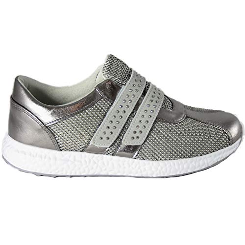 Doctor Cutillas 13723 - Deportivas con Tejido Transpirable Gris Y Plata con Velcros Brillantes Plantilla con Memoria Extraíble - 36, Gris Claro