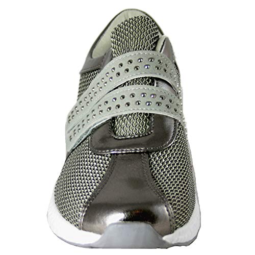 Doctor Cutillas 13723 - Deportivas con Tejido Transpirable Gris Y Plata con Velcros Brillantes Plantilla con Memoria Extraíble - 36, Gris Claro