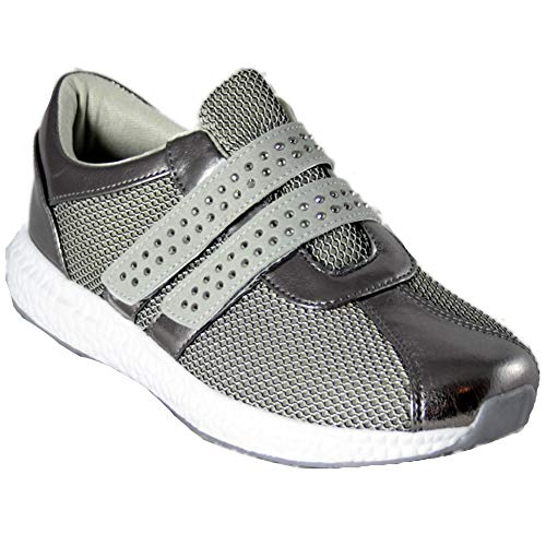 Doctor Cutillas 13723 - Deportivas con Tejido Transpirable Gris Y Plata con Velcros Brillantes Plantilla con Memoria Extraíble - 36, Gris Claro