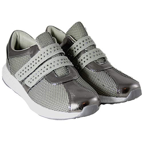 Doctor Cutillas 13723 - Deportivas con Tejido Transpirable Gris Y Plata con Velcros Brillantes Plantilla con Memoria Extraíble - 36, Gris Claro