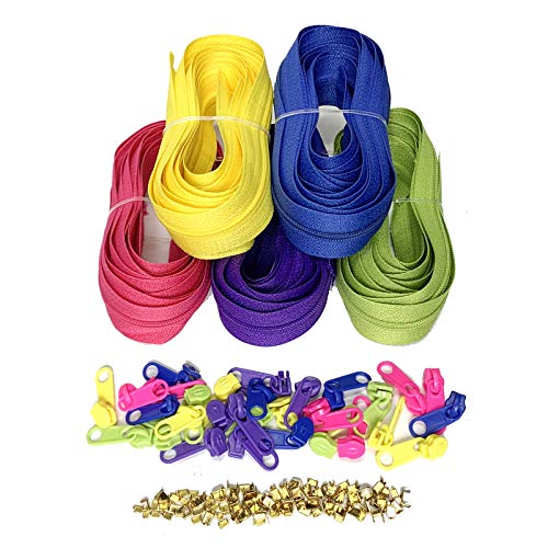 DOITEM Cremallera Continua de Nailon de 2,8 mm, 14 Metros, con Tirador y Cremallera, 5 Colores