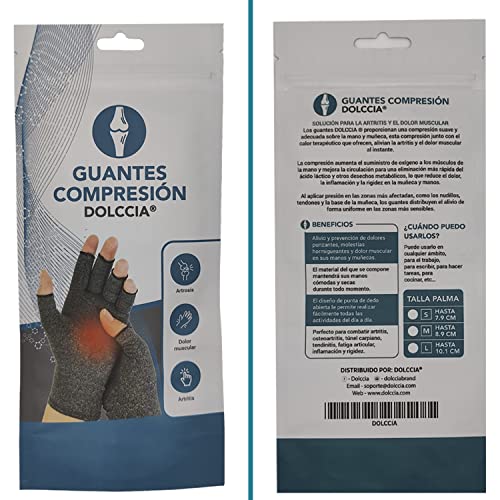 DOLCCIA Guantes de compresión artritis, Alivio para dolor de manos y artrosis, Mejora la hinchazón y circulación, 1 par mujer y hombre (L)