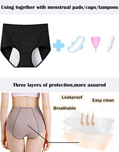 Donpapa Bragas Menstruales Mujer Braguitas Absorbentes de Algodón Protector Culotte Cómoda Ropa Interior Pack de 4 Beige XL