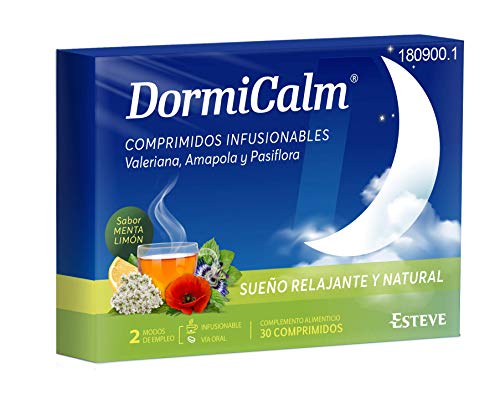 DORMICALM. Complemento alimenticio con valeriana, pasiflora y amapola de california. 30 comprimidos. Relajación y sueño natural.
