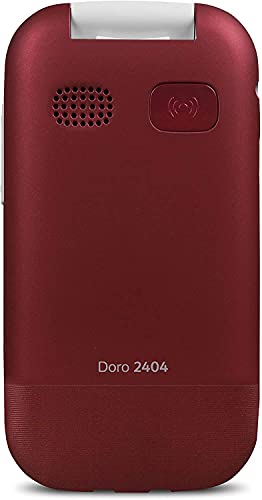 Doro 2400 Teléfono Móvil 2G con Tapa para Mayores con Teclas Grandes, Botón SOS y Base de Carga [Versión Española y Portuguesa] (Rojo)