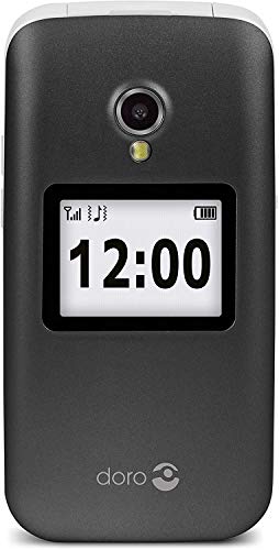 Doro 2424 Teléfono Móvil 2G para Mayores con Tapa con Teclas Grandes, Pantalla Externa, Botón SOS y Base de Carga [Versión Española y Portuguesa] (Gris/Blanco)