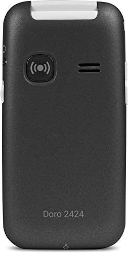 Doro 2424 Teléfono Móvil 2G para Mayores con Tapa con Teclas Grandes, Pantalla Externa, Botón SOS y Base de Carga [Versión Española y Portuguesa] (Gris/Blanco)