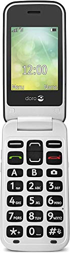 Doro 2424 Teléfono Móvil 2G para Mayores con Tapa con Teclas Grandes, Pantalla Externa, Botón SOS y Base de Carga [Versión Española y Portuguesa] (Gris/Blanco)