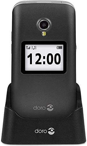 Doro 2424 Teléfono Móvil 2G para Mayores con Tapa con Teclas Grandes, Pantalla Externa, Botón SOS y Base de Carga [Versión Española y Portuguesa] (Gris/Blanco)