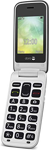 Doro 2424 Teléfono Móvil 2G para Mayores con Tapa con Teclas Grandes, Pantalla Externa, Botón SOS y Base de Carga [Versión Española y Portuguesa] (Gris/Blanco)