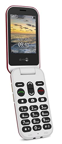 Doro 6060 Teléfono Móvil 2G Dual SIM para Mayores con Tapa con Teclas Grandes, Pantalla Externa, Botón SOS con GPS y Base de Carga [Versión Española y Portuguesa] (Rojo)
