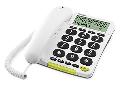 Doro PhoneEasy 312cs Teléfono Fijo con Cable para Personas Mayores con Teclas Grandes, Función de Altavoz y Compatible con Audífonos (Blanco) [Versión Española y Portuguesa]