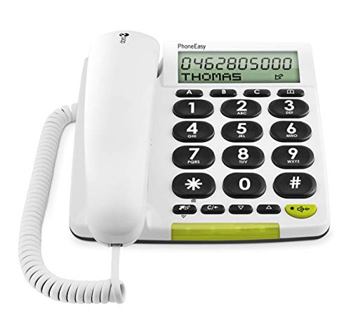Doro PhoneEasy 312cs Teléfono Fijo con Cable para Personas Mayores con Teclas Grandes, Función de Altavoz y Compatible con Audífonos (Blanco) [Versión Española y Portuguesa]