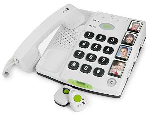 Doro Secure 347 Teléfono Fijo con Cable para Personas Mayores con Teclas Grandes con Foto, Marcación Rápida, y Mandos a Distancia con Botón de Asistencia (Blanco) [Versión Española y Portuguesa]