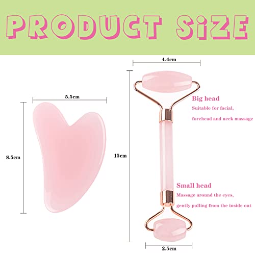 Dos Masajeador Facial Gua Sha, Rodillo Facial De Masaje Y Una Tabla Gua Sha En Forma De CorazóN, Que Se Utilizan Para Raspar La Cara, Ojos, Cuello, Masaje Y Lifting, Antienvejecimiento (Polvo De Rosa)