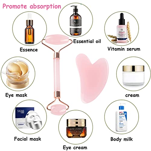 Dos Masajeador Facial Gua Sha, Rodillo Facial De Masaje Y Una Tabla Gua Sha En Forma De CorazóN, Que Se Utilizan Para Raspar La Cara, Ojos, Cuello, Masaje Y Lifting, Antienvejecimiento (Polvo De Rosa)