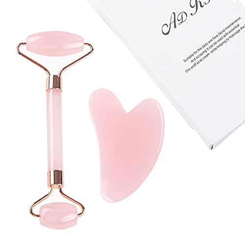 Dos Masajeador Facial Gua Sha, Rodillo Facial De Masaje Y Una Tabla Gua Sha En Forma De CorazóN, Que Se Utilizan Para Raspar La Cara, Ojos, Cuello, Masaje Y Lifting, Antienvejecimiento (Polvo De Rosa)