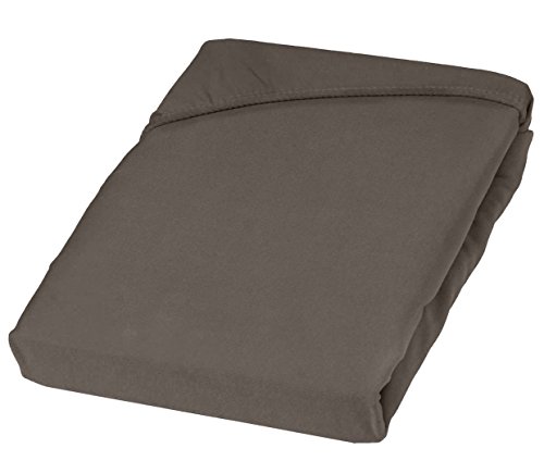 Double Jersey - Lujosa sábana bajera ajustable - 100% algodón más fino - Suave - No planchar - Gris pardo - Doble (137 x 190) - Bolsillo profundo para colchones de hasta 12.5 pulgadas/32 cm