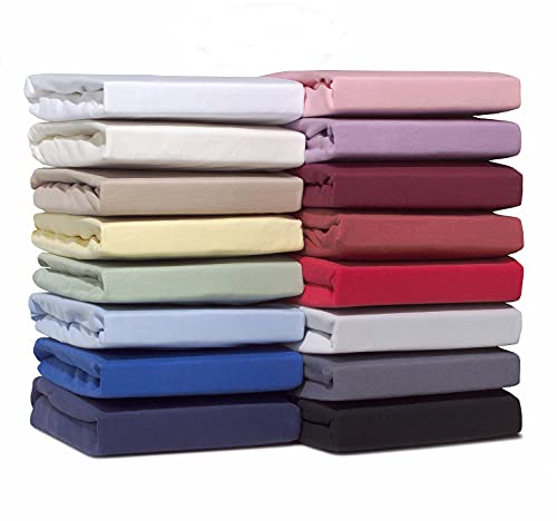 Double Jersey - Lujosa sábana bajera ajustable - 100% algodón más fino - Suave - No planchar - Gris pardo - Doble (137 x 190) - Bolsillo profundo para colchones de hasta 12.5 pulgadas/32 cm
