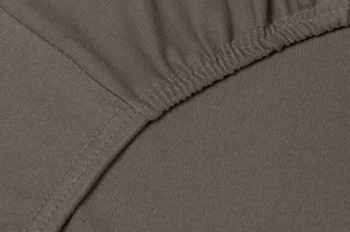 Double Jersey - Lujosa sábana bajera ajustable - 100% algodón más fino - Suave - No planchar - Gris pardo - Doble (137 x 190) - Bolsillo profundo para colchones de hasta 12.5 pulgadas/32 cm