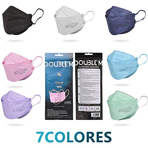 DOUBLE M Mascarillas FFP2 NR Certificación CE 0370 Uso Personal 3, 5, 10, 20, 50 o 100 pcs, filtración ≥ 95%, comoda ligera, Filtro Multicapa, Uso Personal, Mascarillas Facial Protección