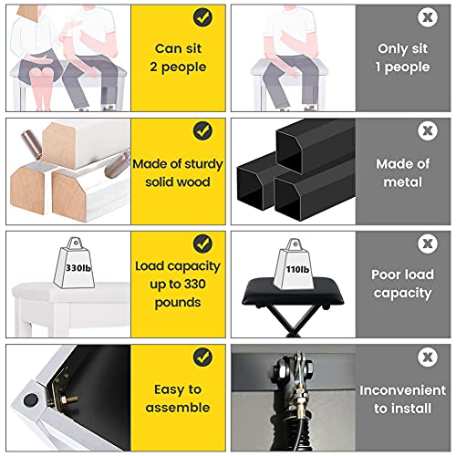 Doubleblack Banqueta para Piano Doble: Taburete Teclado Musical Banco Silla per Tocar Pianoforte con Almacenamiento Compartimento Musica Electrico Asiento Tocador Soporte Madera Sgabello Musico Blanca