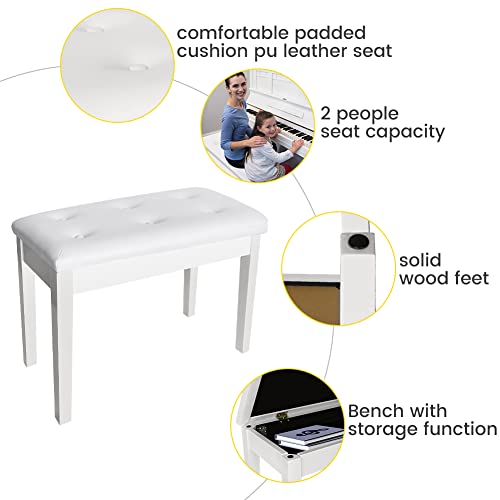 Doubleblack Banqueta para Piano Doble: Taburete Teclado Musical Banco Silla per Tocar Pianoforte con Almacenamiento Compartimento Musica Electrico Asiento Tocador Soporte Madera Sgabello Musico Blanca