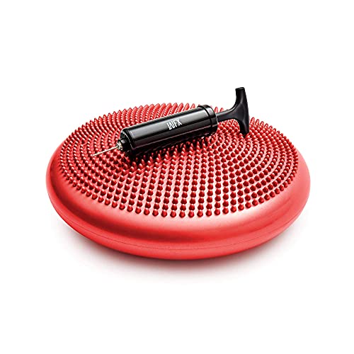 #DoYourFitness Cojín de Equilibrio con Inflador Incluido - Cojín Lumbar Silla de Oficina para Mejorar Postura - Ejercicio en Casa para Rehabilitación y Coordinación - 33 cm / Rojo