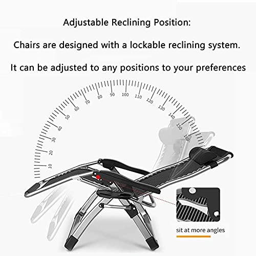 DQCHAIR Cómoda terraza reclinable de Gravedad Cero Sillón reclinable Plegable Plegable Sillón reclinable de Playa Silla reclinable de Playa Extra Ancha con Cojines (Color : Negro)