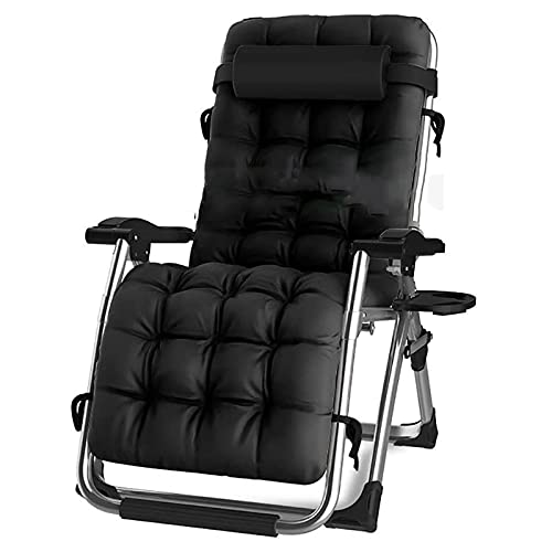 DQCHAIR Cómoda terraza reclinable de Gravedad Cero Sillón reclinable Plegable Plegable Sillón reclinable de Playa Silla reclinable de Playa Extra Ancha con Cojines (Color : Negro)