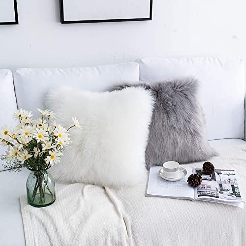 DQMEN 2Pcs Funda Cojines, Funda Almohada de Suave Piel sintética de Lana, Cojín Cubierta Tiro Funda de Almohada Sofá Decoración 45cm x 45cm (2Pcs Gris, 45 x 45cm)