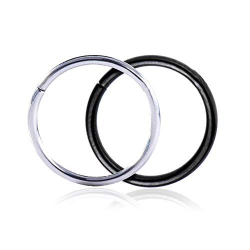 Drawer Props - Pack 2 Piercings Aros Nariz y Septum 0.8 X 8mm de Acero Quirúrgico Flexible - Colores Negro y Plata - Pendientes Reales Hipoalergénicos