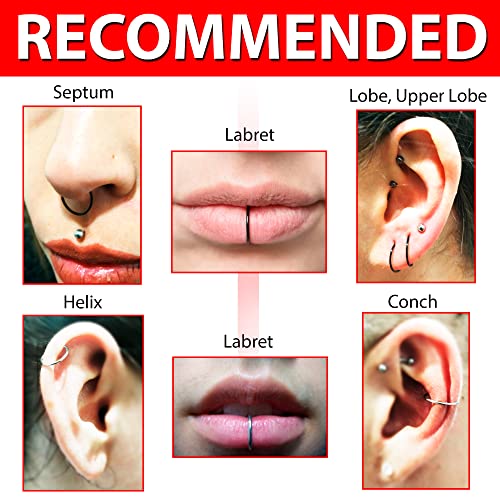 Drawer Props - Pack 4 Piercings Aros Nariz y Oreja 0.8 X 10mm de Acero Quirúrgico Flexible - Colores Negro y Plata - Pendientes Reales Hipoalergénicos