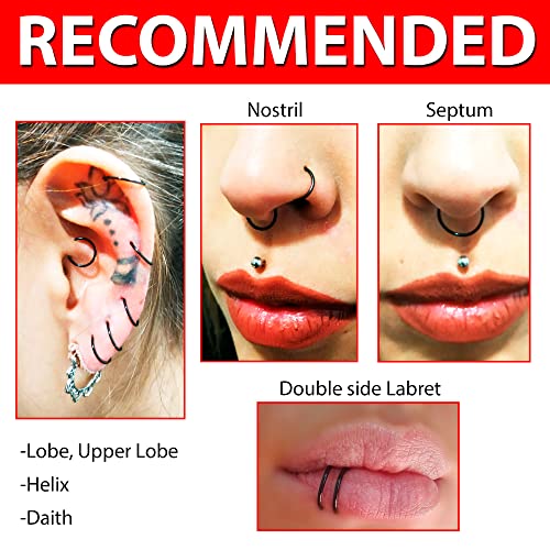 Drawer Props - Pack 5 Piercings Aros Oreja y Nariz 0.8 X 8mm de Acero Quirúrgico Flexible - Color Negro - Pendientes Reales Hipoalergénicos