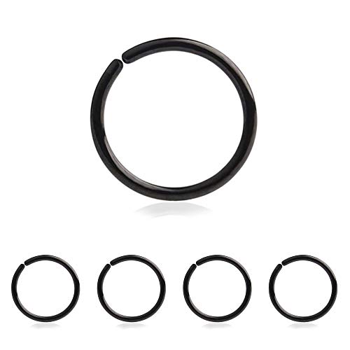 Drawer Props - Pack 5 Piercings Aros Oreja y Nariz 0.8 X 8mm de Acero Quirúrgico Flexible - Color Negro - Pendientes Reales Hipoalergénicos