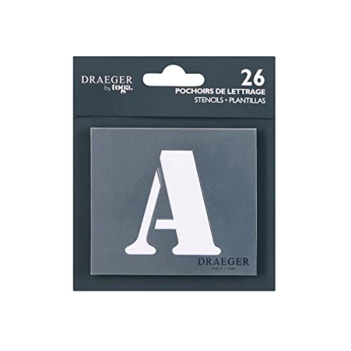 Dreager by Toga - 26 plantillas, con 26 letras en mayúscula, multiuso, para trazar, colorear y pintar con cepillo o pincel, 9 x 6,5 cm (versión en francés)