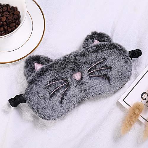 dressfan Animal Gatos Antifaz Máscara para Dormir Mujer Niñas Niños Felpa Seda,Algodón Relleno Suave Respirable Anti-luz Viaje Portátil Máscara para Los Ojos Viajar Siesta,Negros