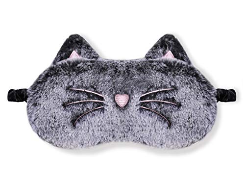 dressfan Animal Gatos Antifaz Máscara para Dormir Mujer Niñas Niños Felpa Seda,Algodón Relleno Suave Respirable Anti-luz Viaje Portátil Máscara para Los Ojos Viajar Siesta,Negros