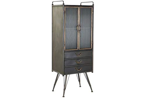 DRW Vitrina con 2 Puertas y 3 Cajones de Metal y Cristal en Negro 57,5x40x151cm