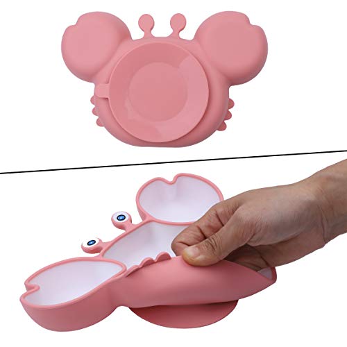 Dsaren Platos de Silicona para Bebe Ventosa Vajilla Platos Antideslizante con Cucharas para Lavavajillas Microondas Silla alta (Rosado)